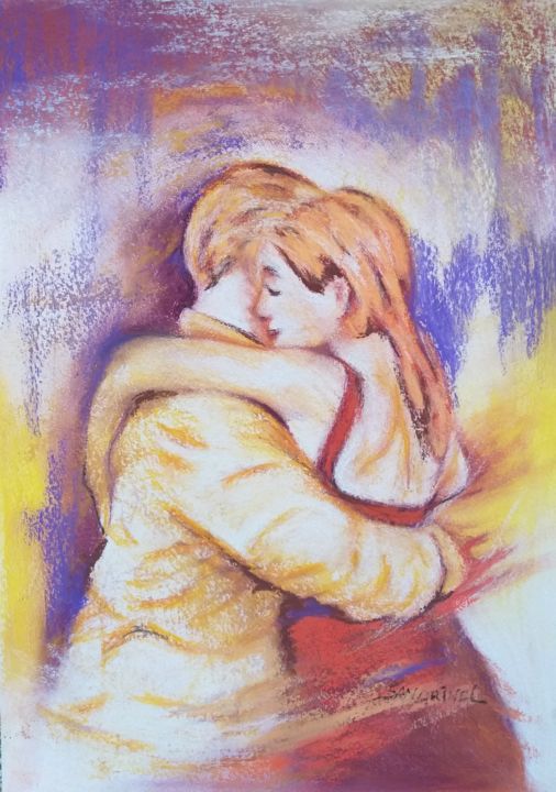 Zeichnungen mit dem Titel "Couple Tango Argent…" von Sandrine Lefebvre, Original-Kunstwerk, Pastell