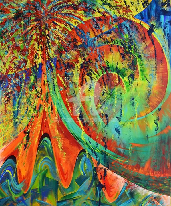 Painting titled "Coconut Volcano" by Sandrine Langlade, Original Art, Acrylic