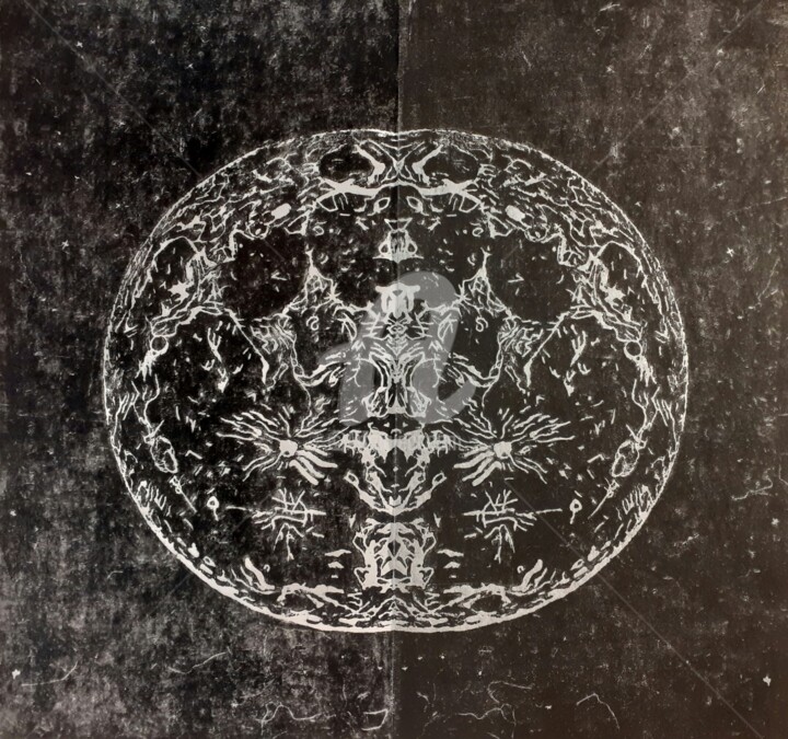 Gravures & estampes intitulée "Lune en miroir" par San, Œuvre d'art originale, Xylographie