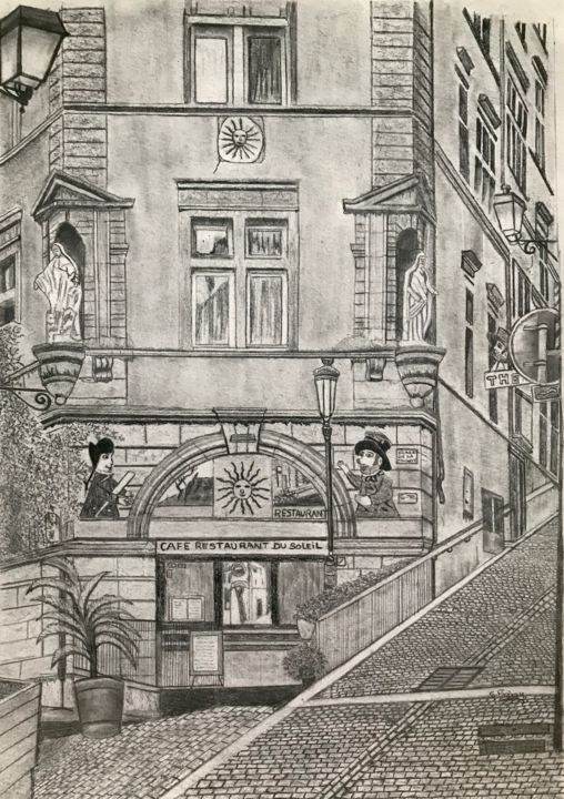 Tekening getiteld "Le vieux lyon" door Sandrine Piegay, Origineel Kunstwerk, Grafiet