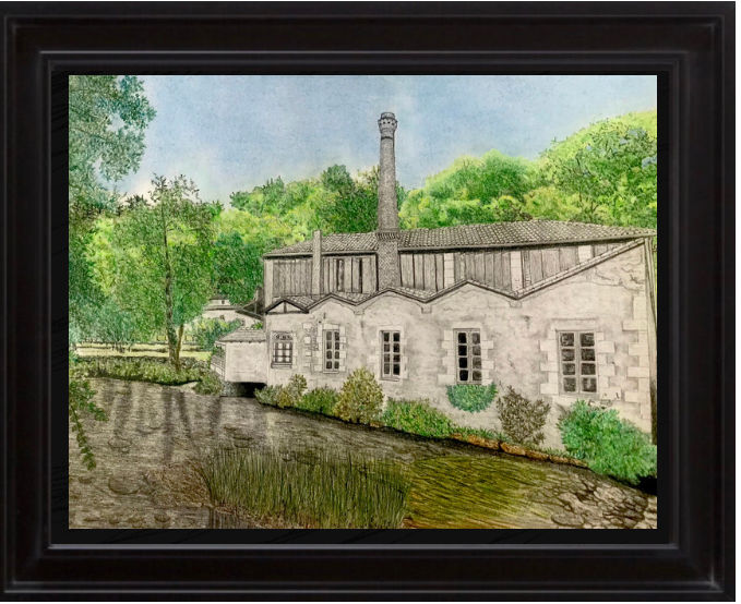 Dessin intitulée "Le moulin de Rouziq…" par Sandrine Piegay, Œuvre d'art originale, Graphite