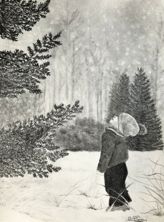 Zeichnungen mit dem Titel "Magie hivernale" von Sandrine Piegay, Original-Kunstwerk, Graphit