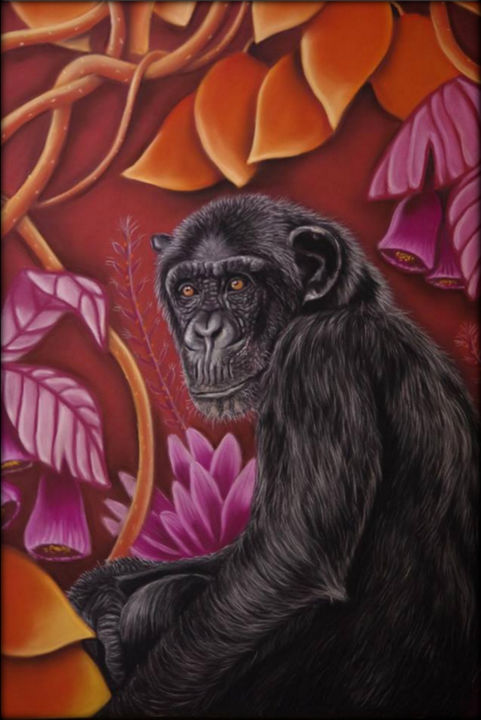 Desenho intitulada "chimpanzé série par…" por Sandrine Puisais, Obras de arte originais, Pastel
