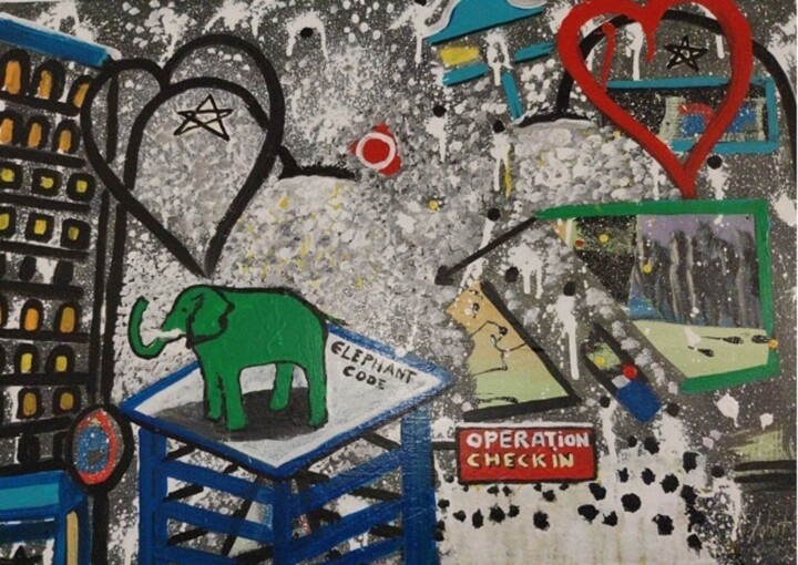 "Elephant code" başlıklı Tablo Sandro Sabatini tarafından, Orijinal sanat, Emaye