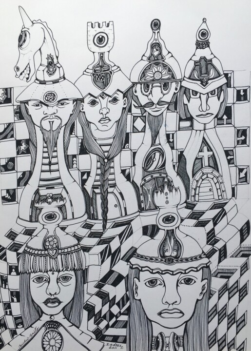 Drawing titled "Chess" by Sandro Brito (Sanarts), Original Artwork, Ballpoint pen