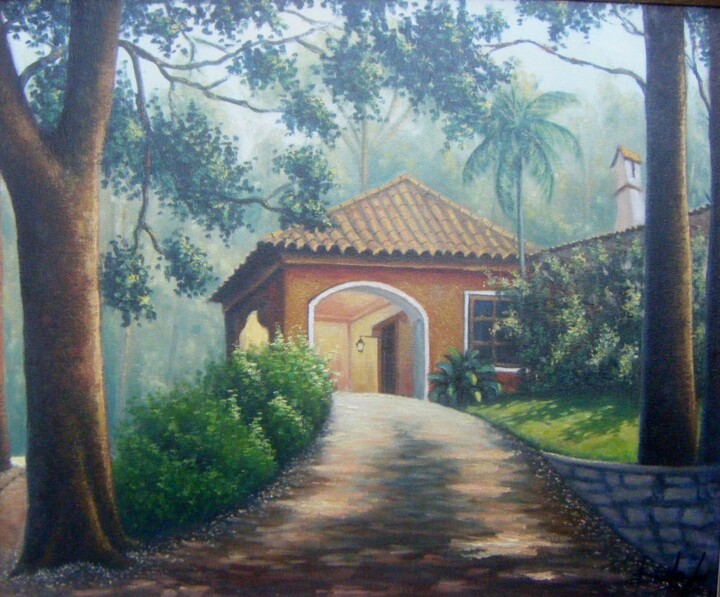Painting titled "Restaurante Os Esqu…" by Sandro José Da Silva, Original Artwork, Oil