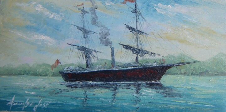 Pintura intitulada "Navio cargueiro" por Sandro José Da Silva, Obras de arte originais, Óleo