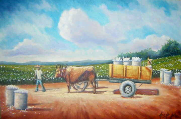 Pintura titulada "Carro de boi na col…" por Sandro José Da Silva, Obra de arte original, Oleo