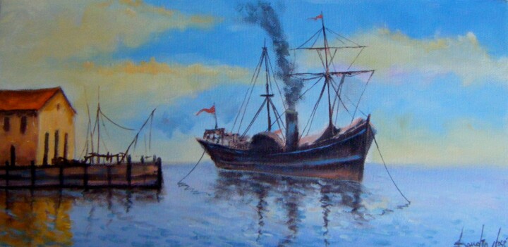 Pintura intitulada "Navio cargueiro" por Sandro José Da Silva, Obras de arte originais, Óleo