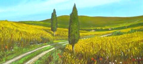 Painting titled "due cipressi" by Sandro Mulinacci, Original Artwork