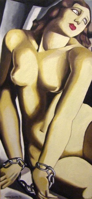 Painting titled "tamara de lempicka" by Sandro Lazzari, Original Artwork, Oil
