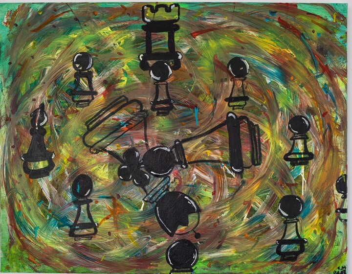 Painting titled "Checkmate" by Sandy Madar, Original Artwork, Acrylic