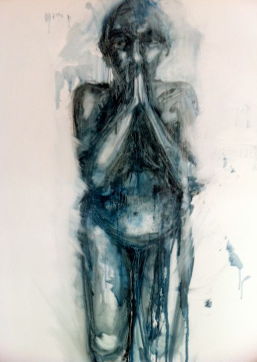 Malerei mit dem Titel "Prière" von Sandrine Richard, Original-Kunstwerk, Öl