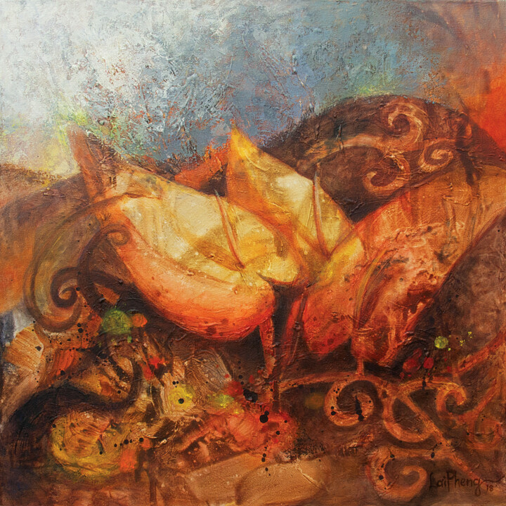 Malerei mit dem Titel "Yellow Anthurium" von Lau Lai Pheng (Sandy), Original-Kunstwerk, Acryl Auf Holzplatte montiert