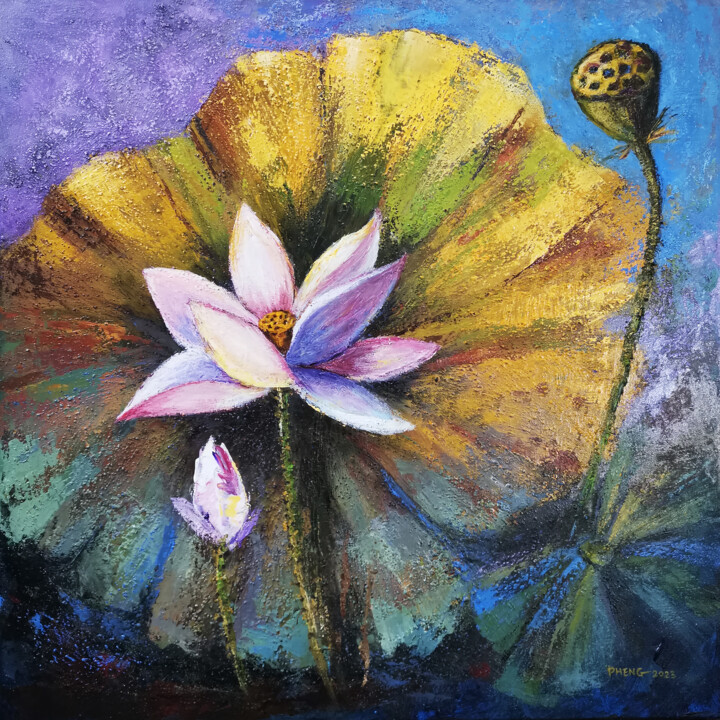 Картина под названием "Lotus Series II" - Lau Lai Pheng (Sandy), Подлинное произведение искусства, Акрил Установлен на Дерев…