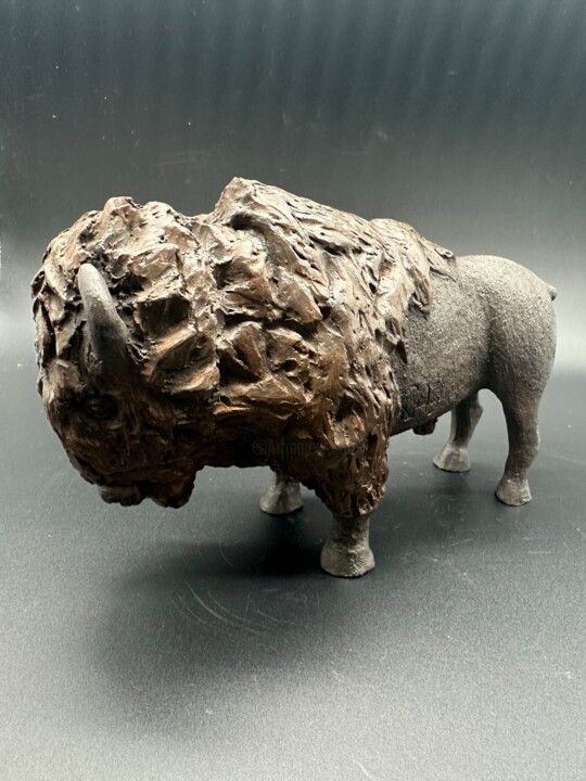 Sculpture titled "Bison sauvage" by Sange, Original Artwork, Terra cotta