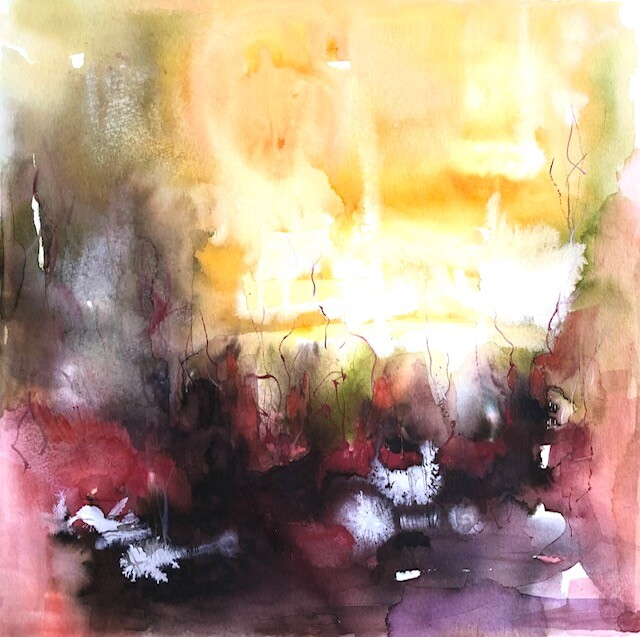 Malerei mit dem Titel "Morning glow" von Sangeeta Charan, Original-Kunstwerk, Aquarell
