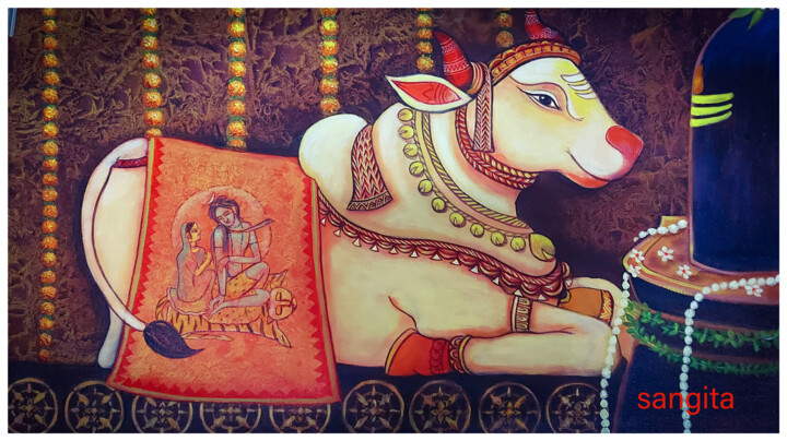 Pittura intitolato "Nandi3" da Sangita Agarwal, Opera d'arte originale, Acrilico