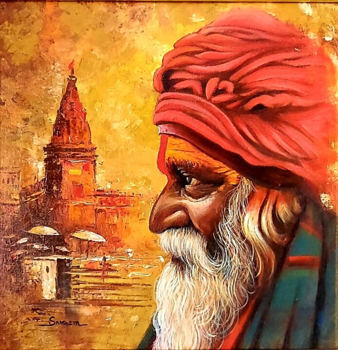 Painting titled "Sadhu" by Sangita Agarwal, Original Artwork, Acrylic