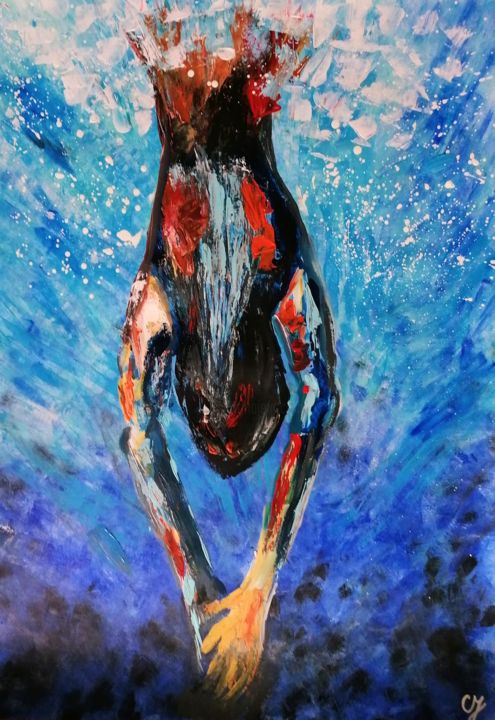 Painting titled "#1 Jump into the sea" by Sanja Jancic, Original Art, Acrylic