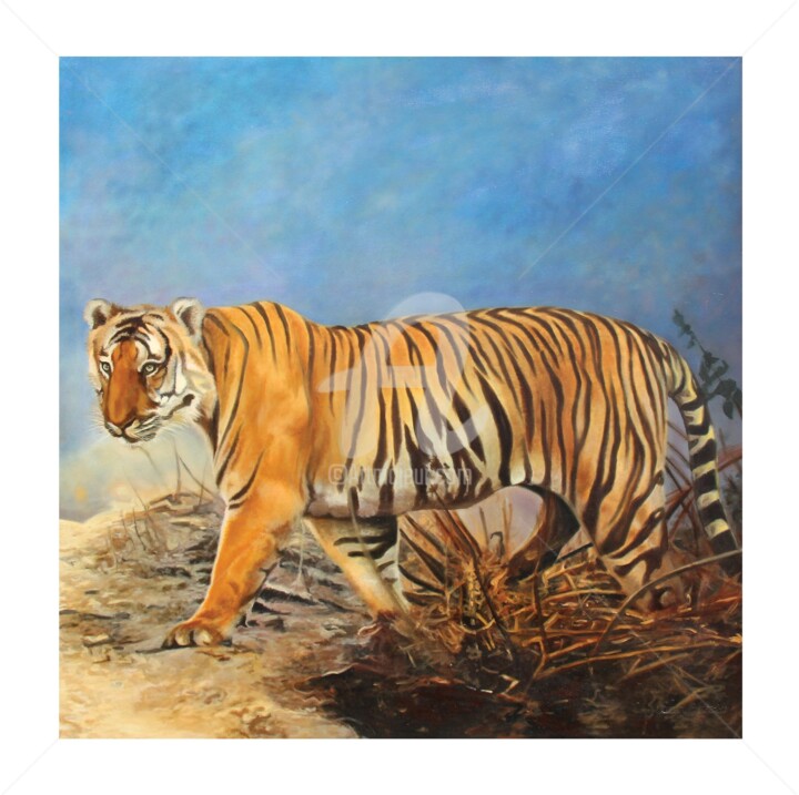 Картина под названием "Tiger (series) 2" - Sanjay Gogs, Подлинное произведение искусства, Масло