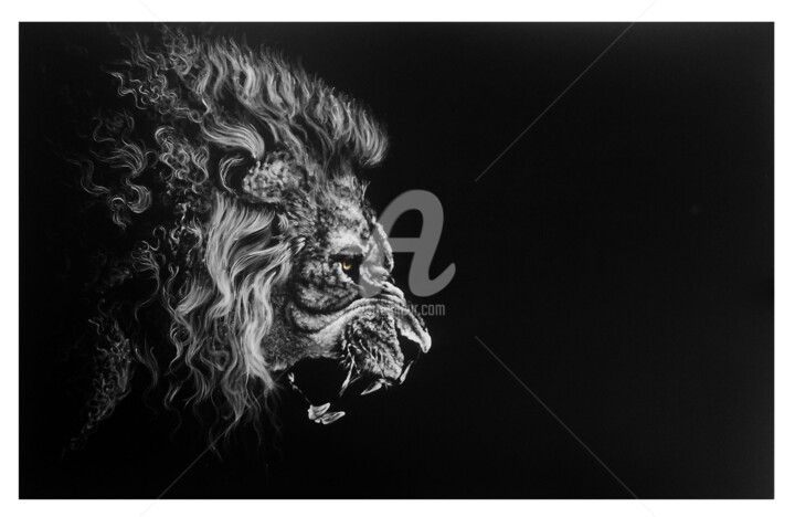 Картина под названием "Lion" - Sanjay Gogs, Подлинное произведение искусства, Масло