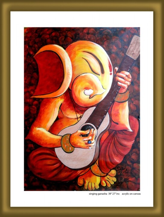 Singing Ganesha, Painting by Sanjay Kumar | Artmajeur