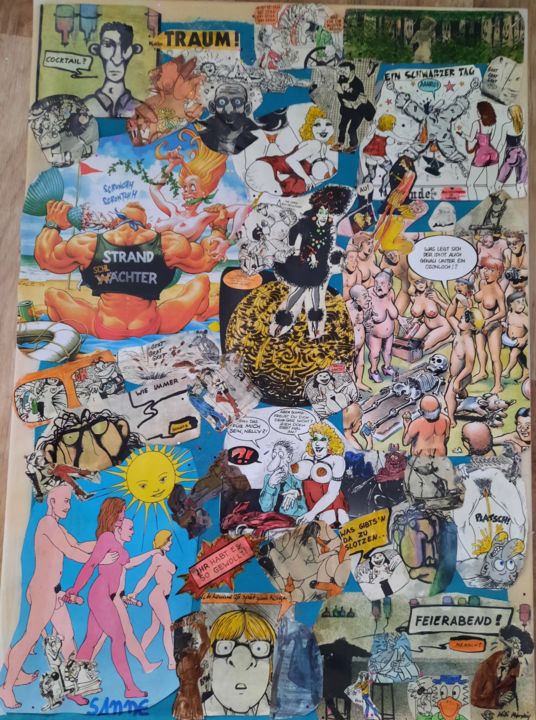 Collagen mit dem Titel "Collage und comic 3" von Susanne Schnackertz. ( Sanne), Original-Kunstwerk, Collagen