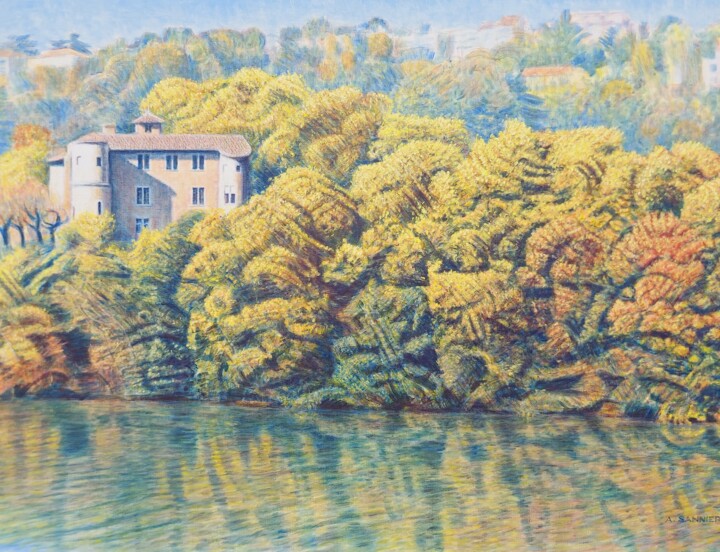 Malerei mit dem Titel "Lyon, le château de…" von Sannier Alain, Original-Kunstwerk, Acryl Auf Keilrahmen aus Holz montiert