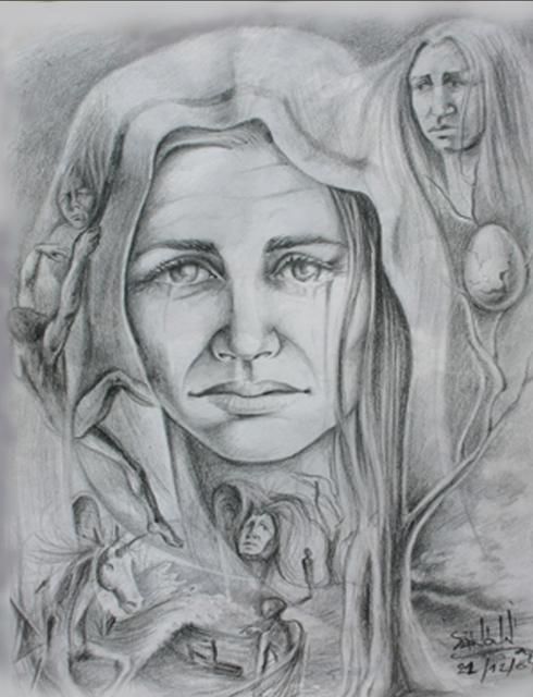 Drawing titled "la veuve " by Imad Sanouni, Original Artwork