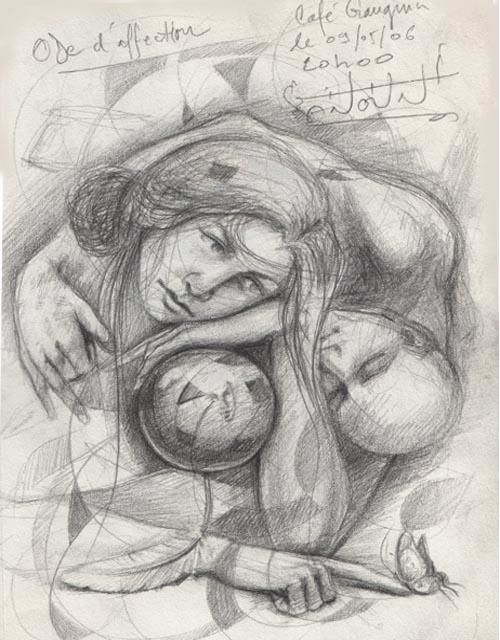 Drawing titled "Ode d'affection" by Imad Sanouni, Original Artwork