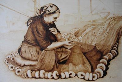 Pintura titulada "barrio pesquero" por José Luis San Román, Obra de arte original