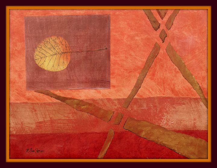 Painting titled "Automne" by San Roman, Original Artwork, Acrylic Mounted on Wood Panel