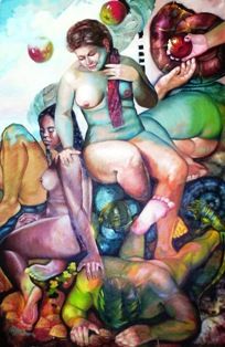Painting titled "Evas y Adando" by Horacio Santamaria Villamizar, Original Artwork