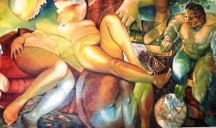 Painting titled "Yage desnuda tu alma" by Horacio Santamaria Villamizar, Original Artwork