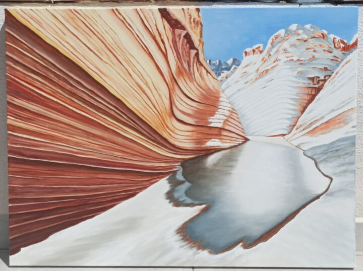 Painting titled "The Wave with snow" by Paul Santander, Original Artwork, Oil