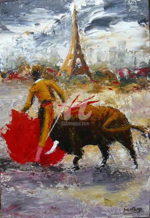 Pintura titulada "corrida à Paris" por Santanoarts, Obra de arte original, Acrílico