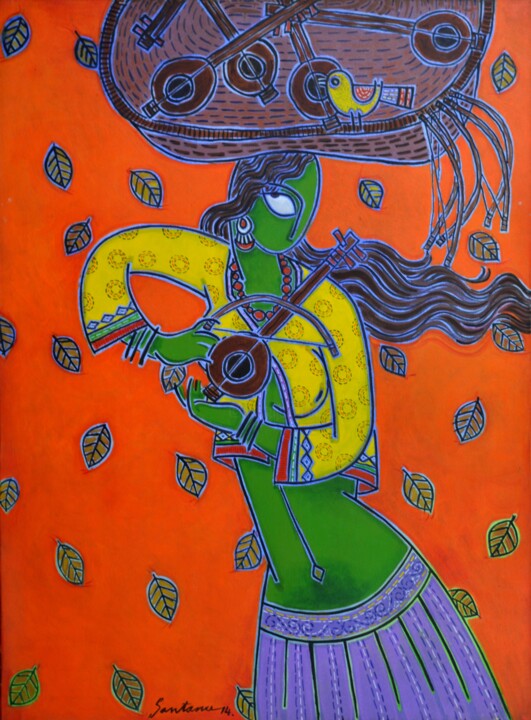 Malerei mit dem Titel "Toy Seller" von Santanu Nandan Dinda, Original-Kunstwerk, Acryl