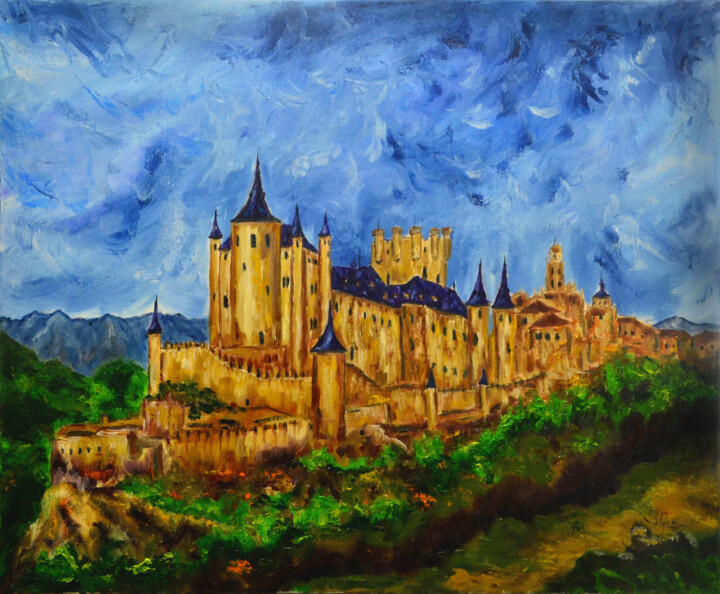 Pintura titulada "Alcazar de Segovia." por Santi Goñi, Obra de arte original, Oleo Montado en Bastidor de camilla de madera