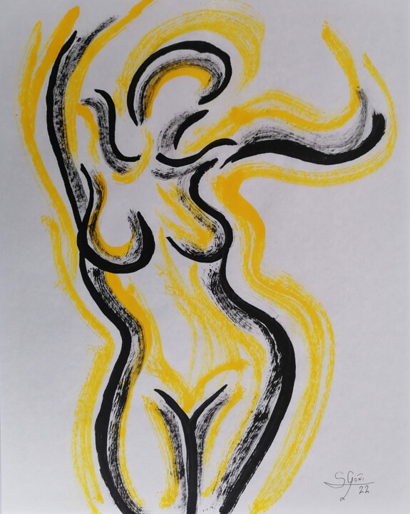 Dibujo titulada "Serie dorada 37" por Santi Goñi, Obra de arte original, Tinta