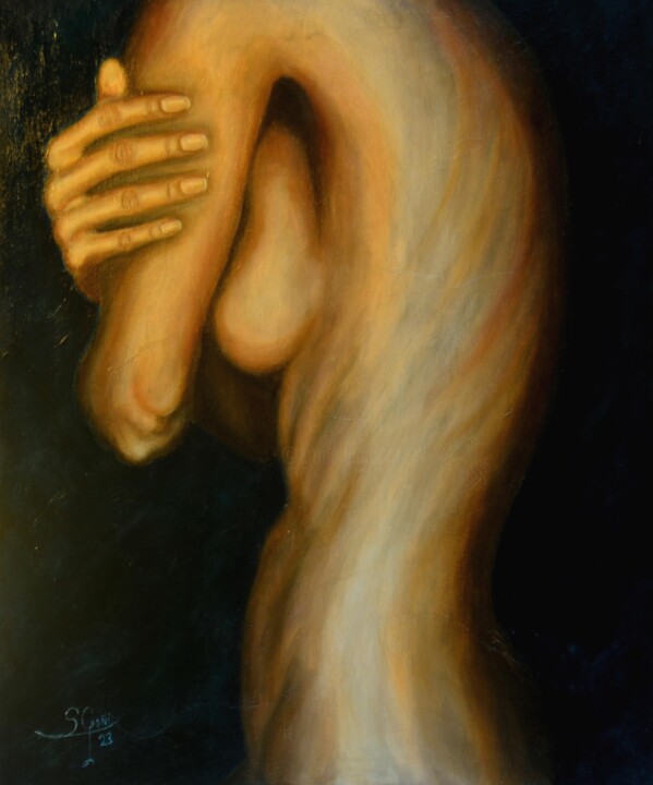 Painting titled "Piel femenina 17" by Santi Goñi, Original Artwork, Oil Mounted on Wood Stretcher frame