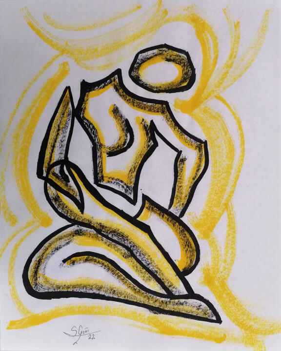 Dibujo titulada "Serie dorada 24" por Santi Goñi, Obra de arte original, Tinta