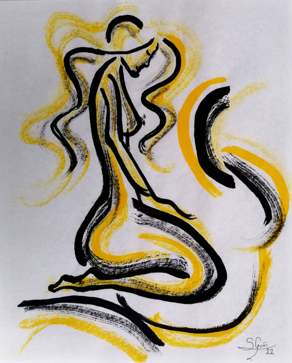 Dibujo titulada "Serie dorada 58" por Santi Goñi, Obra de arte original, Tinta