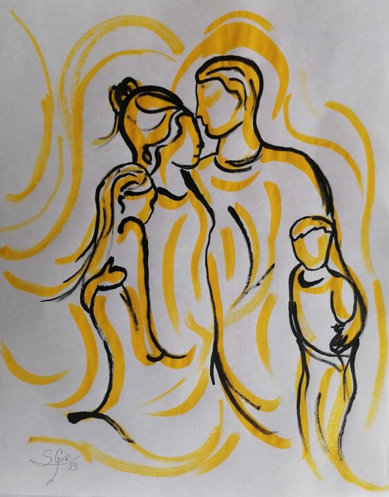Dibujo titulada "Serie dorada 63" por Santi Goñi, Obra de arte original, Tinta
