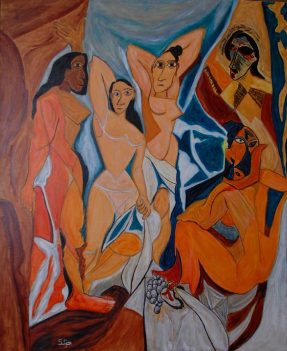Pintura titulada "15-Las-Senoritas-de…" por Santi Goñi, Obra de arte original, Oleo