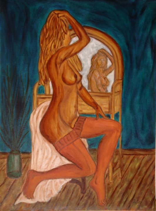 Pintura titulada "22-frente-al-espejo…" por Santi Goñi, Obra de arte original, Oleo