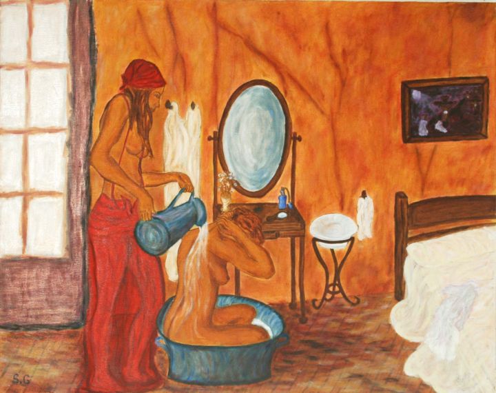 Pintura titulada "26-el-bano.jpg" por Santi Goñi, Obra de arte original, Oleo