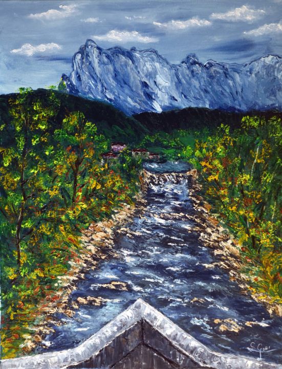 Painting titled "Vista sobre el Ason…" by Santi Goñi, Original Artwork, Oil