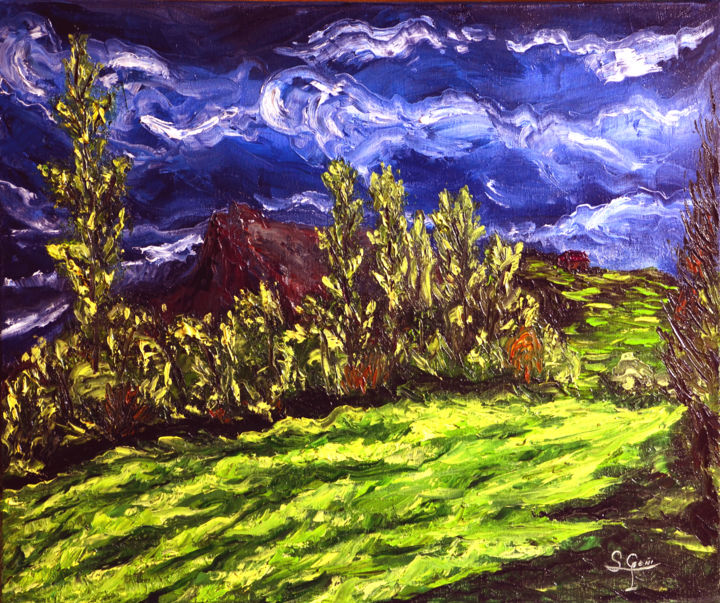 Painting titled "La tormenta-pasajer…" by Santi Goñi, Original Artwork, Oil