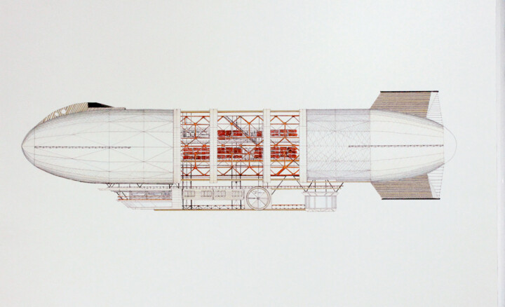 Desenho intitulada "Observation Zeppelin" por Santiago Restrepo, Obras de arte originais, Tinta